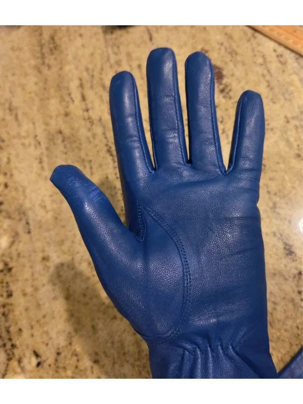 Womens Size S/M Blue Leather Lined Gloves